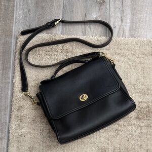 Coach Vintage Black Leather Court Bag